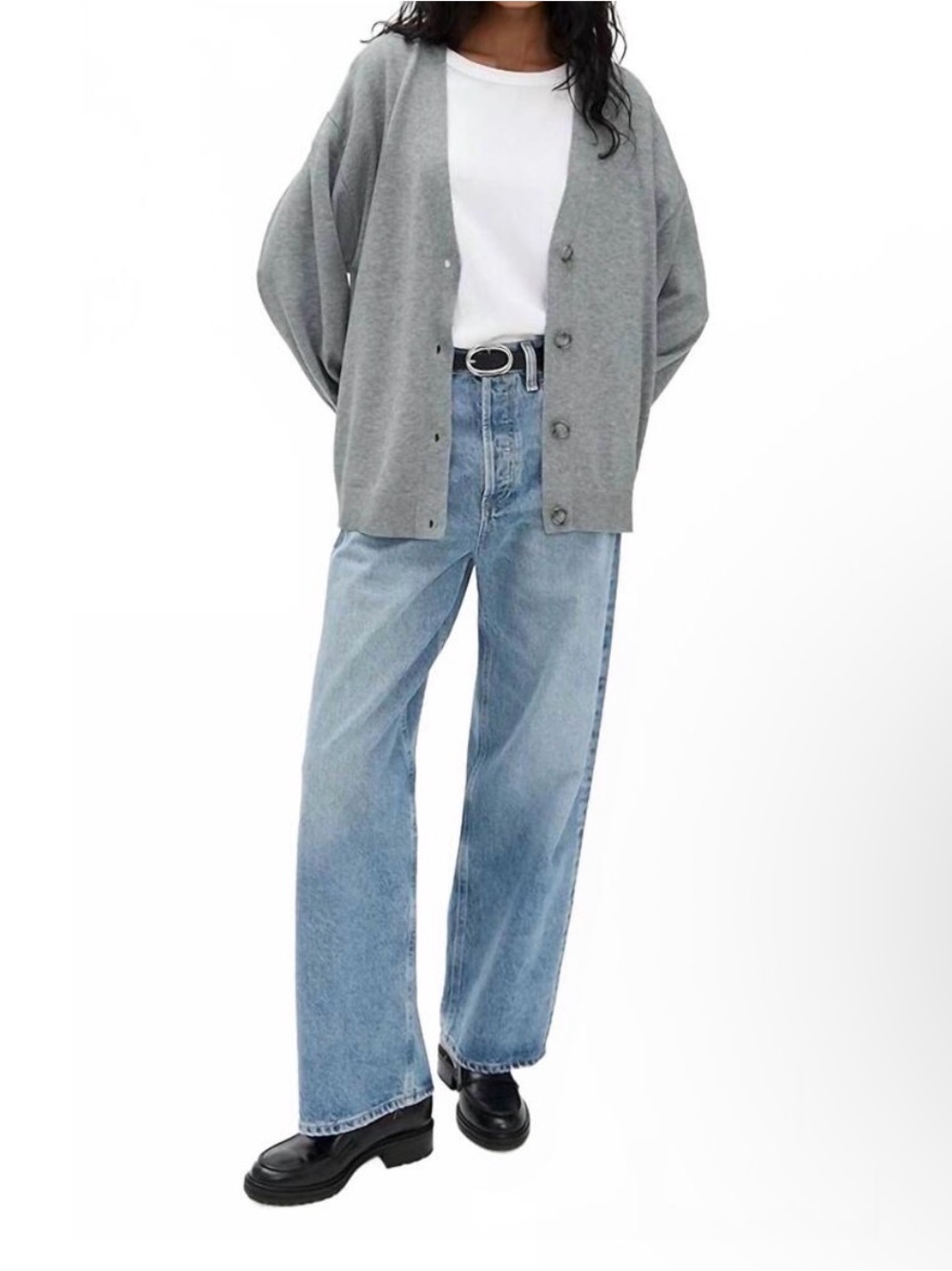 Good American Gray V-Neck Button Front Sweater